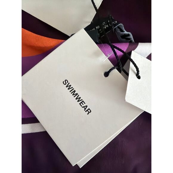 ZARA // Retro Printed Swimming Strapless Purple Open Back One Piece Swimsuit - Picture 5 of 8